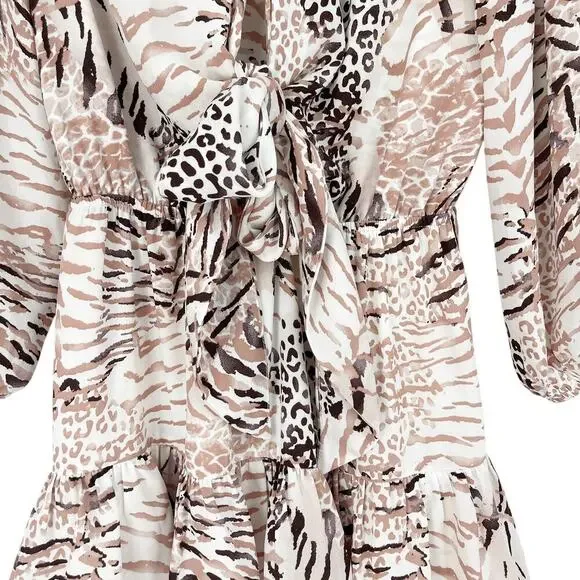 Buddy Love Sadie Tie Front Ruffle Dress Size Small Animal Print - Picture 4 of 8